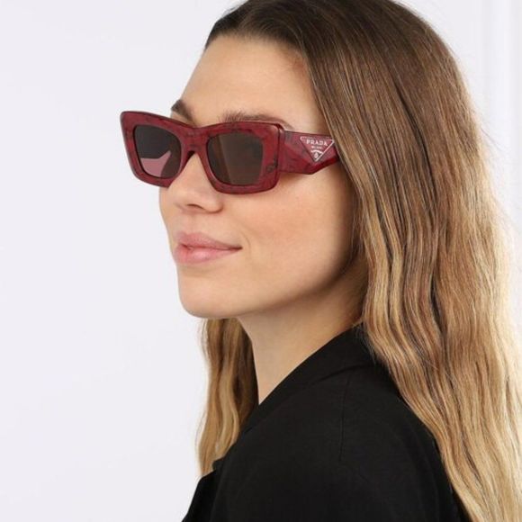 Prada PR13ZS 15D08S Sunglasses Etruscan Marble Red Dark Violet Cat Eye Women - Picture 1 of 15